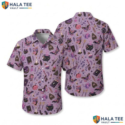 Pastel Goth Halloween Hawaiian Shirt Purple Celestial Magic Aloha