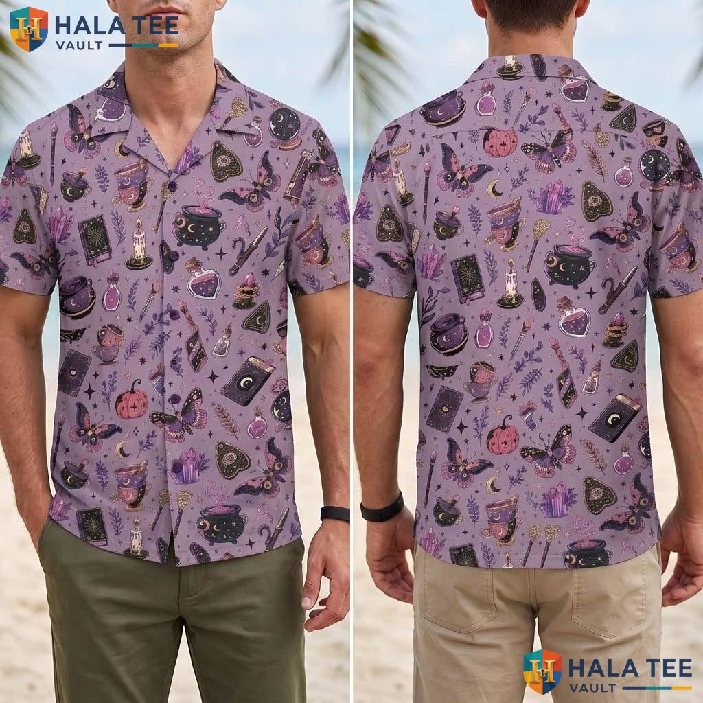 Pastel Goth Halloween Hawaiian Shirt Purple Celestial Magic Aloha Adult