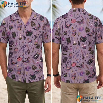 Pastel Goth Halloween Hawaiian Shirt Purple Celestial Magic Aloha Adult