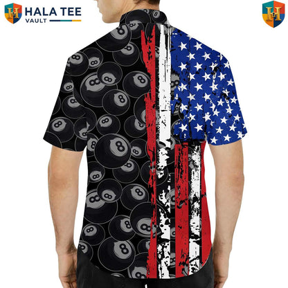 Patriotic 8 Ball Short-sleeve button-up shirt Mens Black Billiards Fourth Of July Outfit