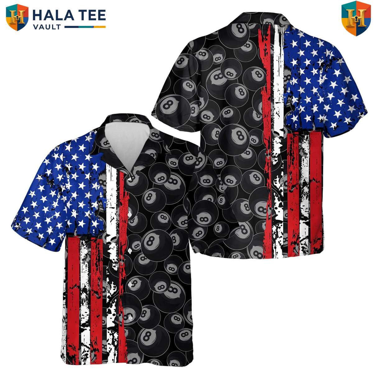 Patriotic 8 Ball Tropical Shirt Mens Black Billiards Fourth Of July Outfit