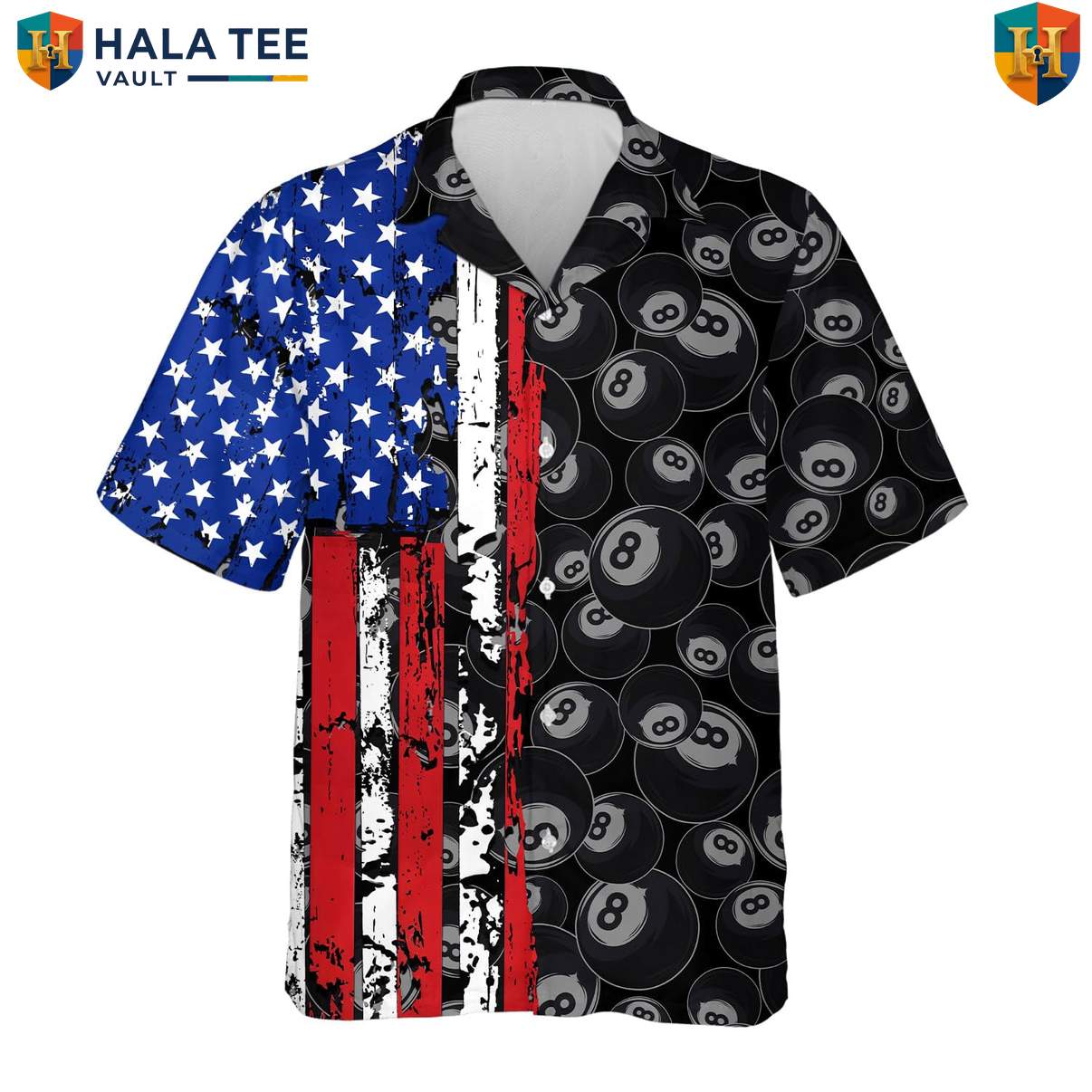 Patriotic 8 Ball Aloha Shirt Mens Black Billiards Fourth Of July Outfit