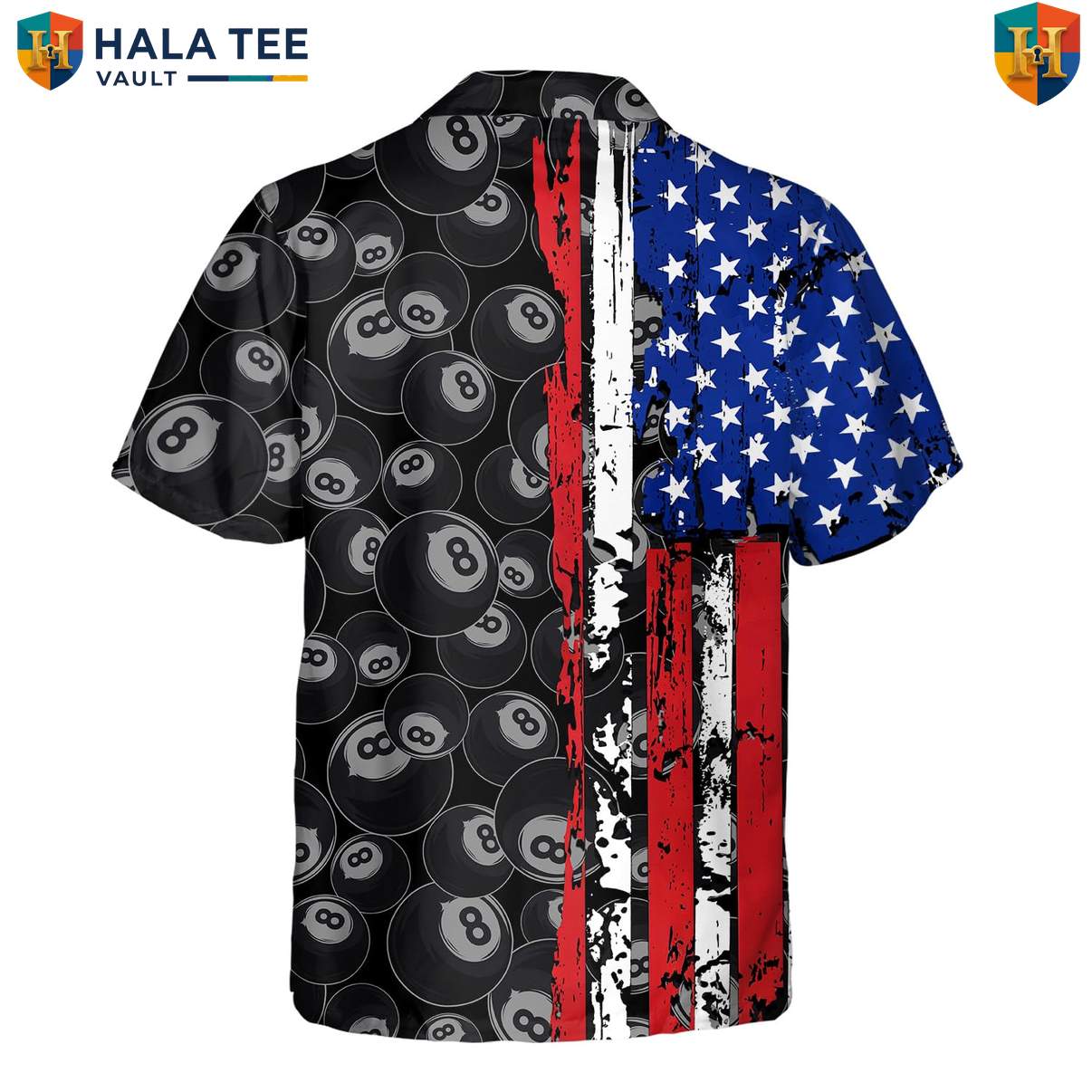 Patriotic 8 Ball Short-sleeve button-up shirt Mens Black Billiards Fourth Of July Outfit