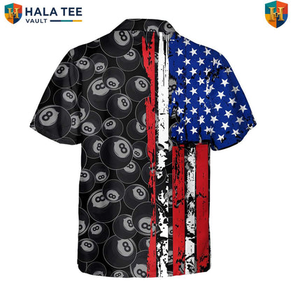 Patriotic 8 Ball Short-sleeve button-up shirt Mens Black Billiards Fourth Of July Outfit