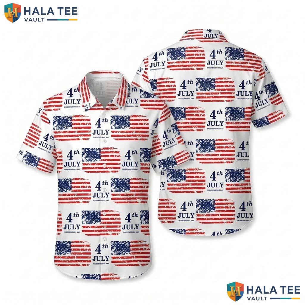 Patriotic Aloha Shirt 4th July American Flag Button Down Short Sleeve Men