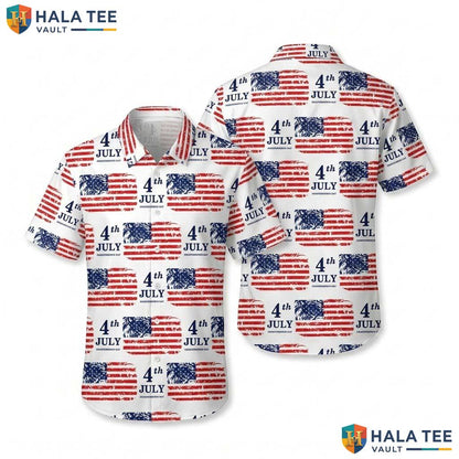 Patriotic Aloha Shirt 4th July American Flag Button Down Short Sleeve Men