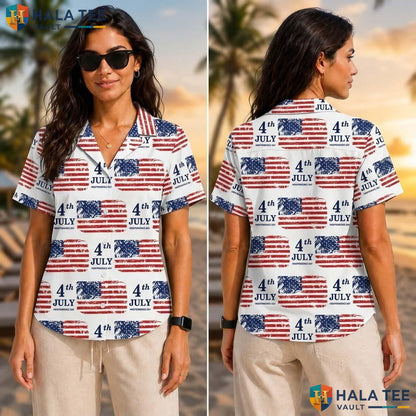 Patriotic Tropical Shirt 4th July American Flag Button Down Short Sleeve Men