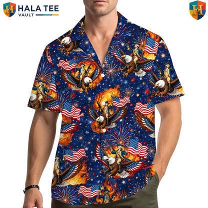 Patriotic Bald Eagle Aloha Shirt Mens Fourth Of July Freedom Celebration Top