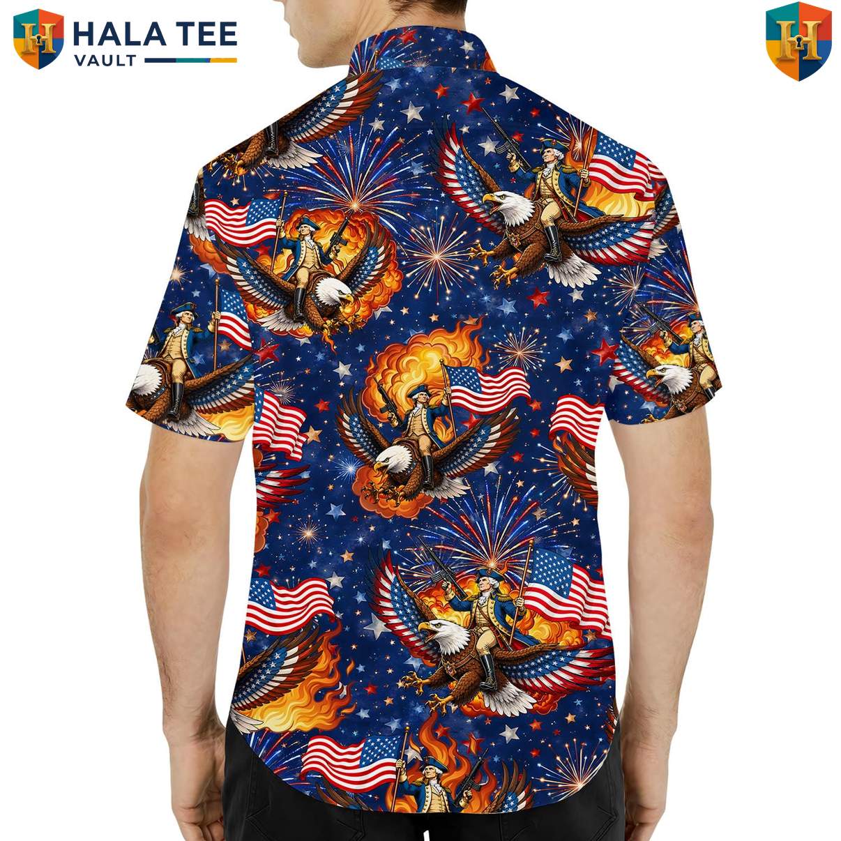 Patriotic Bald Eagle Aloha Tee Shirt Mens Fourth Of July Freedom Celebration Top