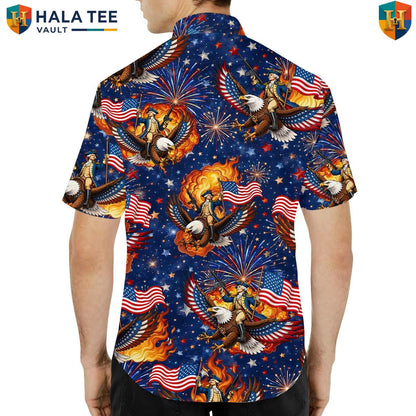 Patriotic Bald Eagle Aloha Tee Shirt Mens Fourth Of July Freedom Celebration Top