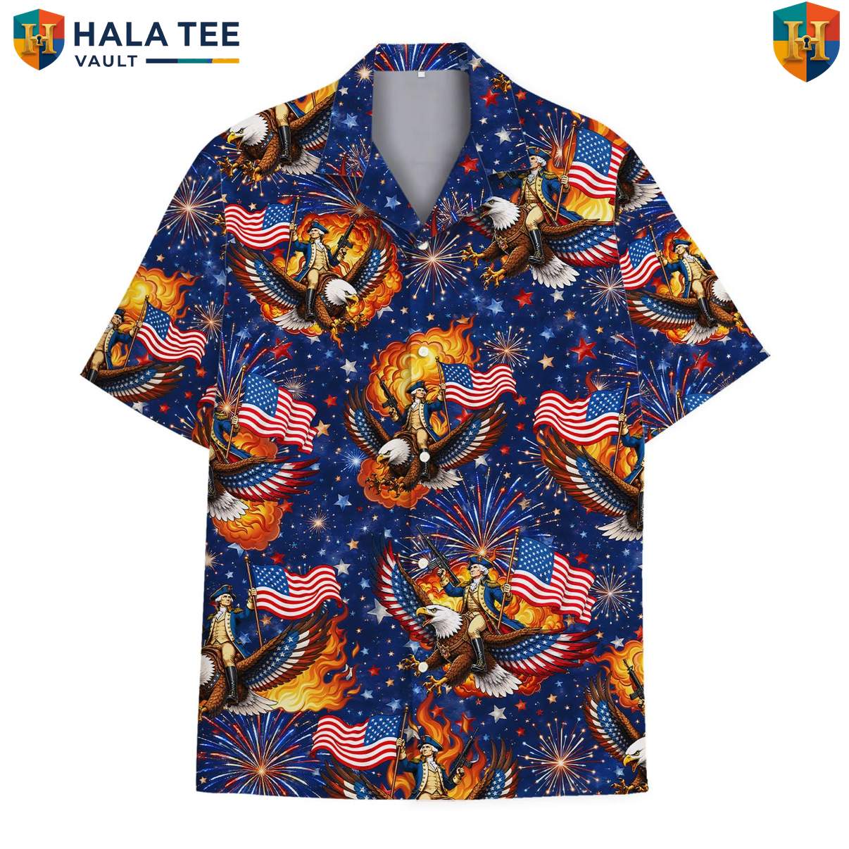 Patriotic Bald Eagle Aloha T-Shirt Mens Fourth Of July Freedom Celebration Top