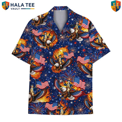Patriotic Bald Eagle Aloha T-Shirt Mens Fourth Of July Freedom Celebration Top