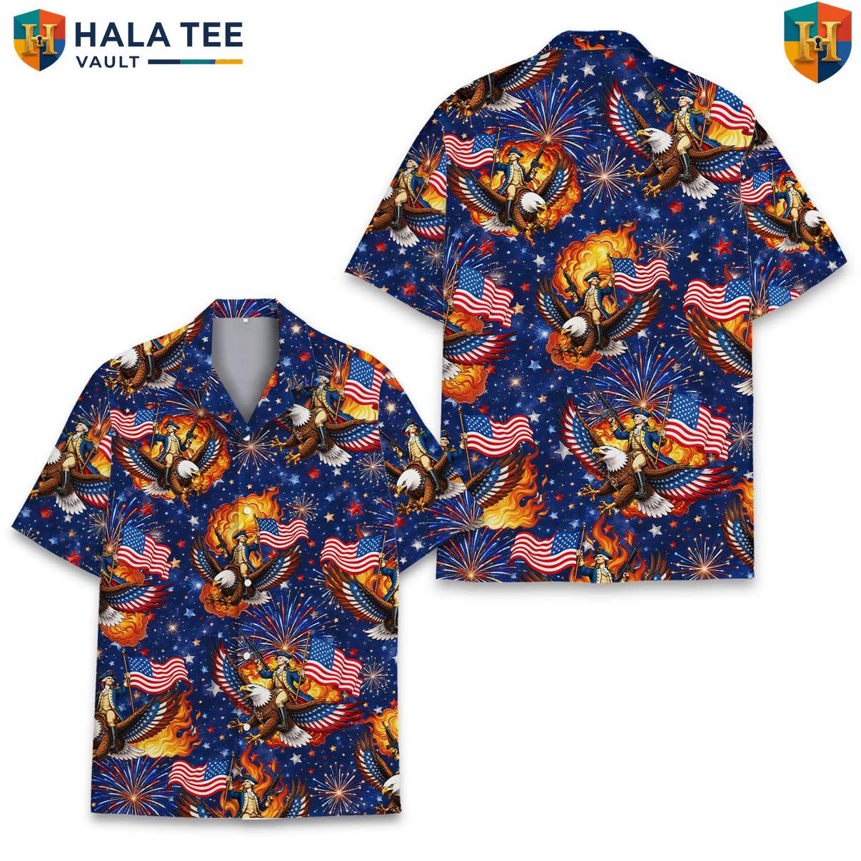 Patriotic Bald Eagle Aloha TShirt Mens Fourth Of July Freedom Celebration Top