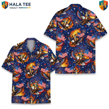 Patriotic Bald Eagle Aloha TShirt Mens Fourth Of July Freedom Celebration Top
