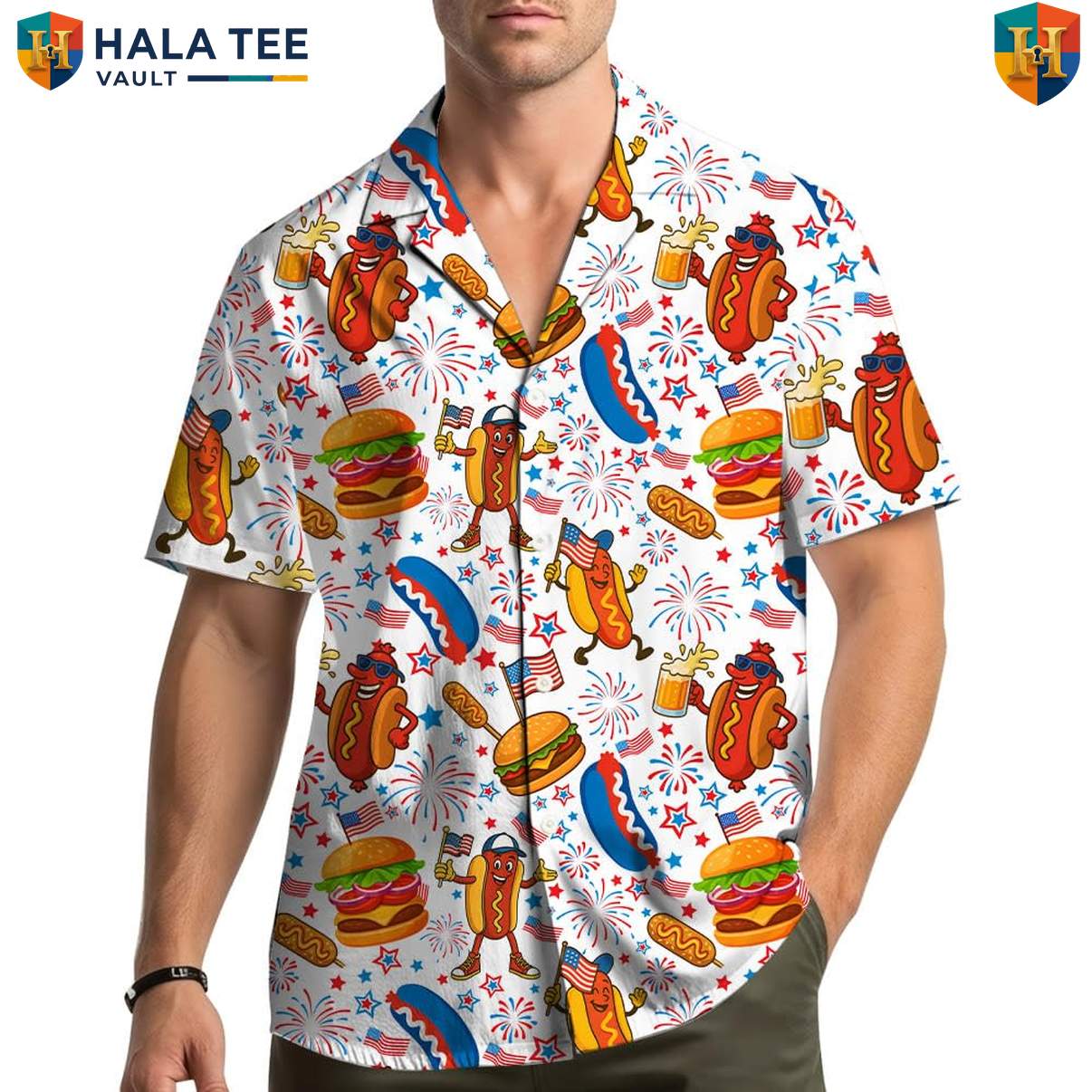 Patriotic BBQ Grilling Hawaiian Shirt Mens Fourth Of July Summer Cookout Top