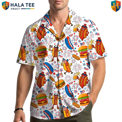 Patriotic BBQ Grilling Hawaiian Shirt Mens Fourth Of July Summer Cookout Top