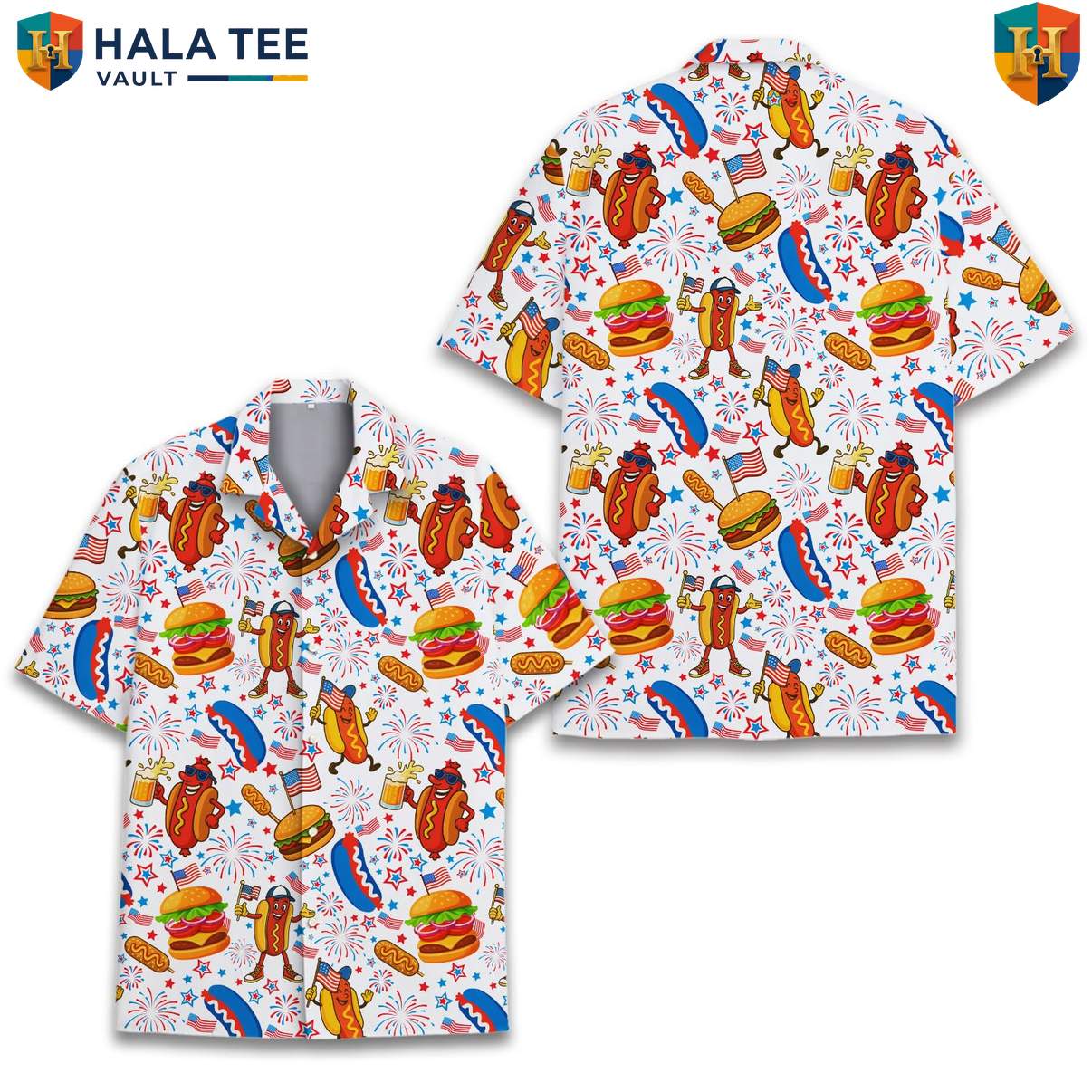 Patriotic BBQ Grilling Short-sleeve button-up shirt Mens Fourth Of July Summer Cookout Top
