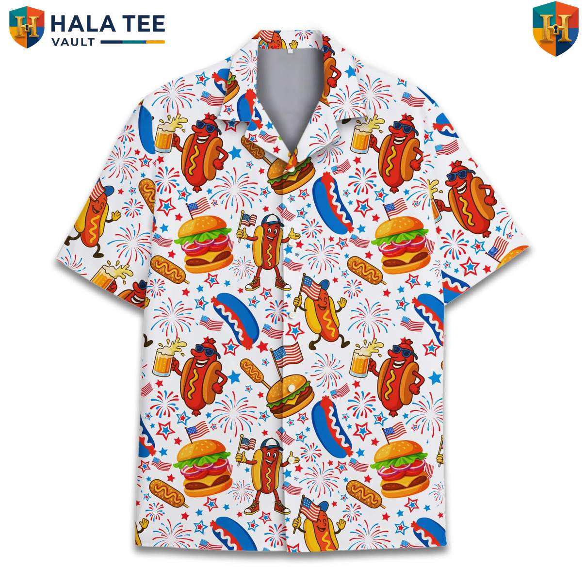 Patriotic BBQ Grilling Tropical Shirt Mens Fourth Of July Summer Cookout Top