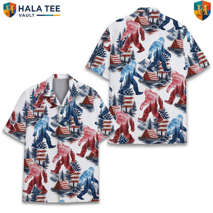 Patriotic Bigfoot USA Tropical Shirt Mens Sasquatch Fourth Of July Apparel