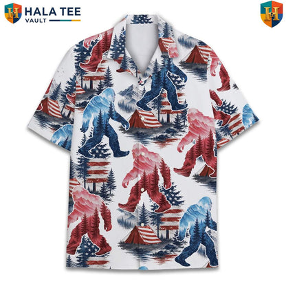 Patriotic Bigfoot USA Aloha Shirt Mens Sasquatch Fourth Of July Apparel