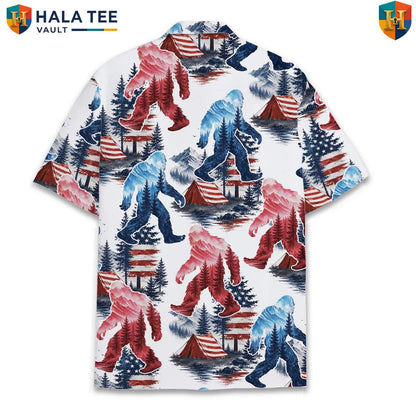 Patriotic Bigfoot USA Short-sleeve button-up shirt Mens Sasquatch Fourth Of July Apparel
