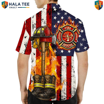 Patriotic Firefighter Hero Short-sleeve button-up shirt Mens Fire Rescue Department Outfit