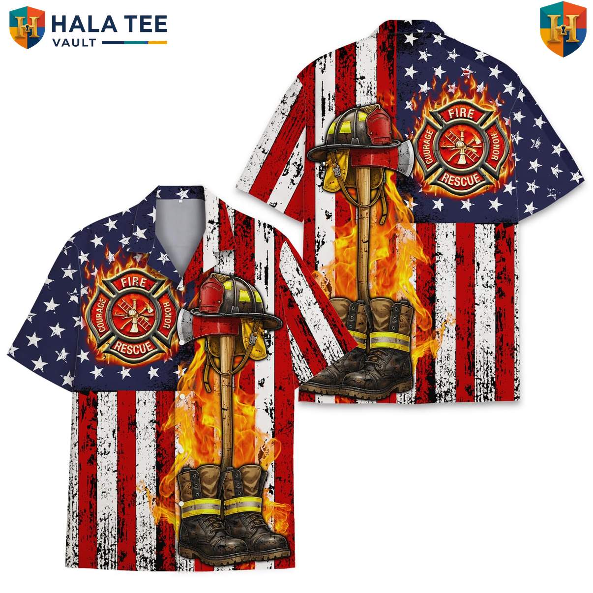Patriotic Firefighter Hero Tropical Shirt Mens Fire Rescue Department Outfit