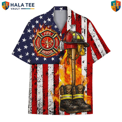 Patriotic Firefighter Hero Aloha Shirt Mens Fire Rescue Department Outfit