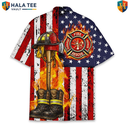 Patriotic Firefighter Hero Short-sleeve button-up shirt Mens Fire Rescue Department Outfit