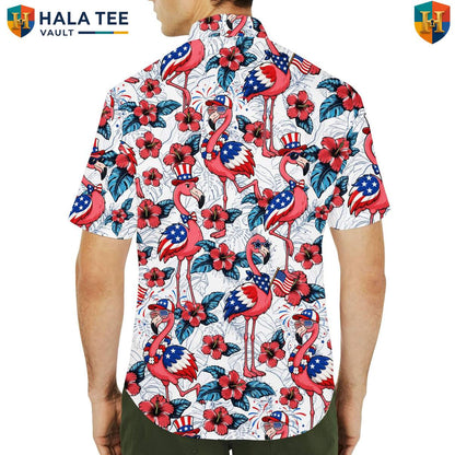 Patriotic Pink Flamingo Aloha Tee Shirt Mens Fourth Of July Luau Party Clothing