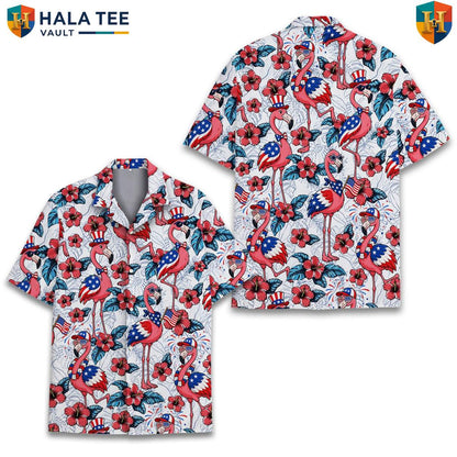 Patriotic Pink Flamingo Aloha T-Shirt Mens Fourth Of July Luau Party Clothing
