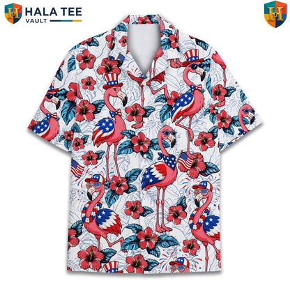 Patriotic Pink Flamingo Aloha TShirt Mens Fourth Of July Luau Party Clothing