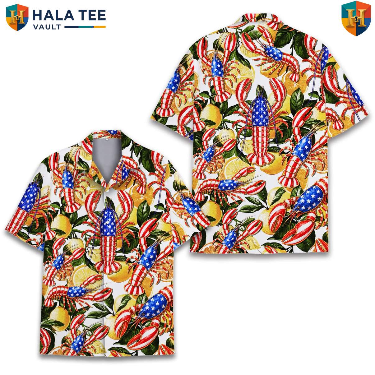 Patriotic Red Lobster Aloha Shirt Mens Fourth Of July Seafood Feast Apparel