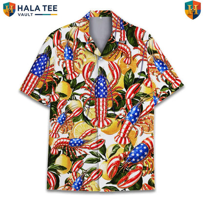 Patriotic Red Lobster Aloha Tee Shirt Mens Fourth Of July Seafood Feast Apparel