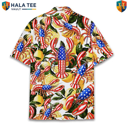 Patriotic Red Lobster Aloha T-Shirt Mens Fourth Of July Seafood Feast Apparel