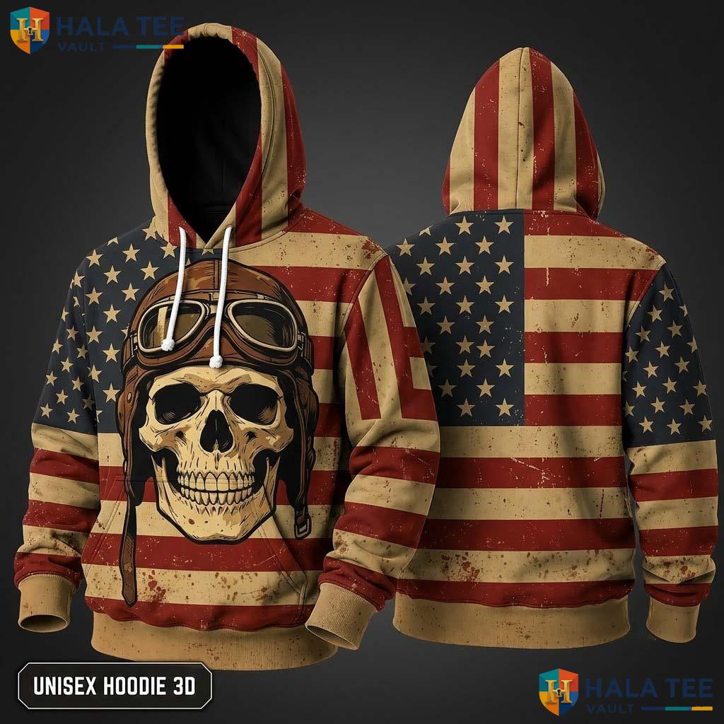 Patriotic Skull Flag Thanksgiving 3D Hoodie Distressed Unisex Apparel