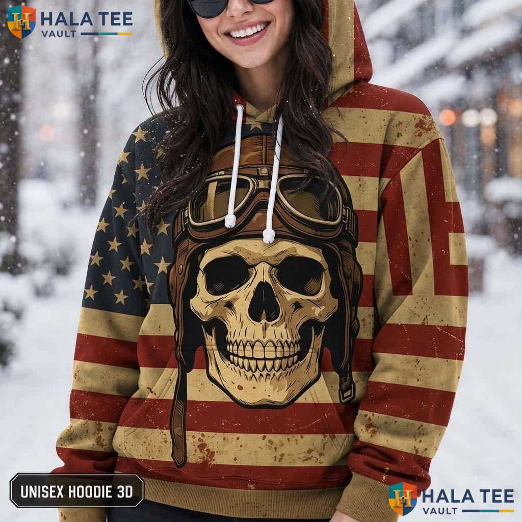 Patriotic Skull Flag Thanksgiving 3D Printed Hoodie Distressed Unisex Apparel