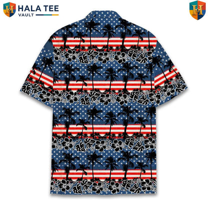 Patriotic Tropical Island Aloha Shirt Mens Fourth Of July Vacation Outfit