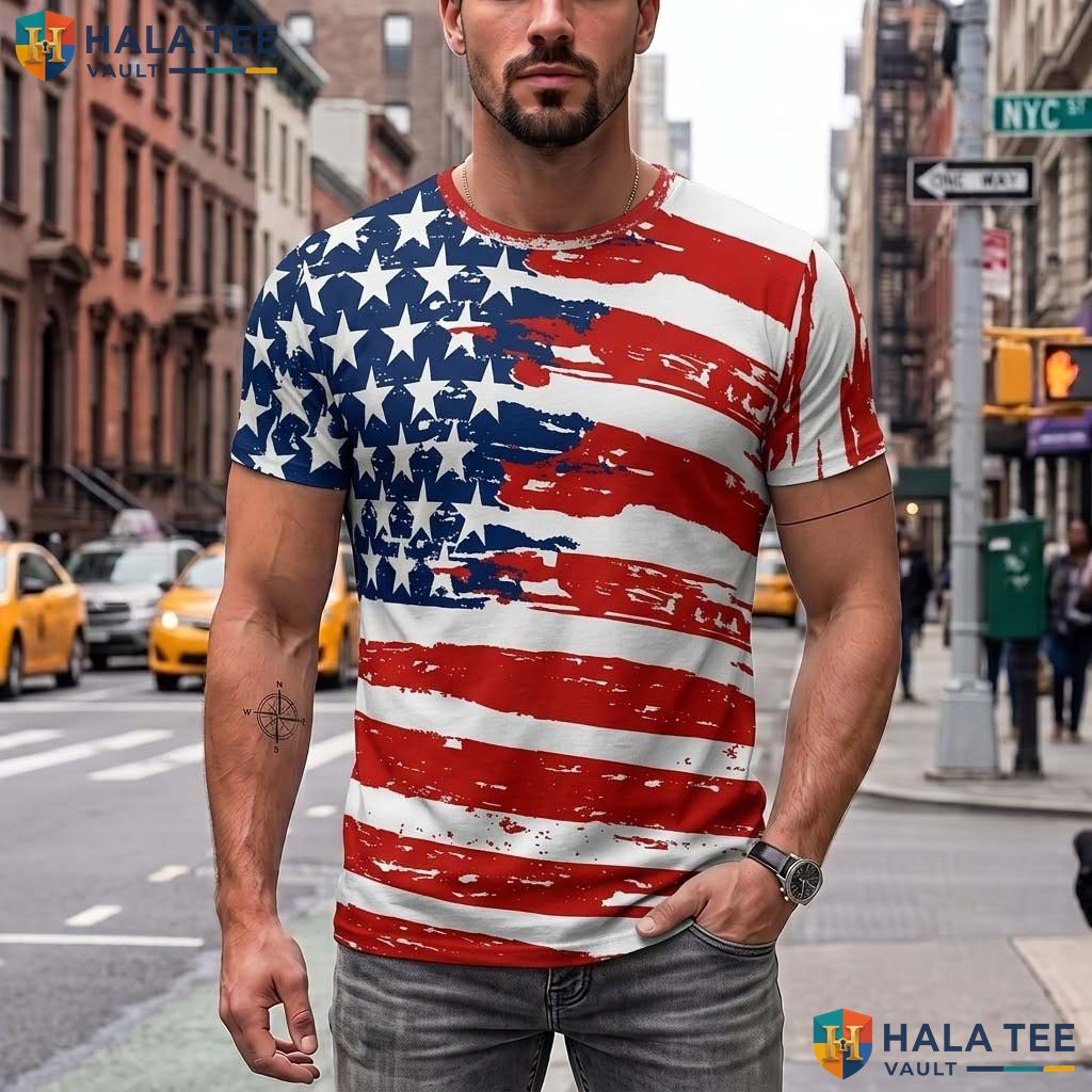 Patriotic USA Flag 3D Printed T-Shirt Mens Independence Day Fourth Of July Apparel