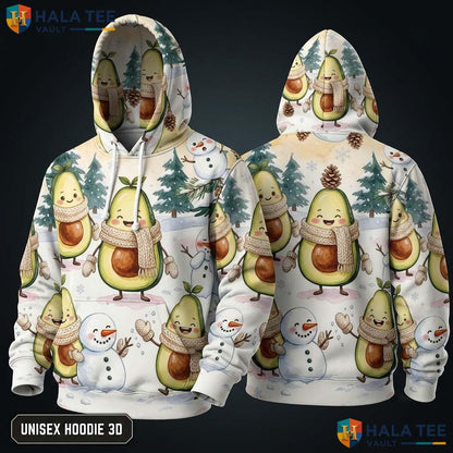 Pear Winter Snowman Thanksgiving 3D Hoodie Festive Playful Cartoon