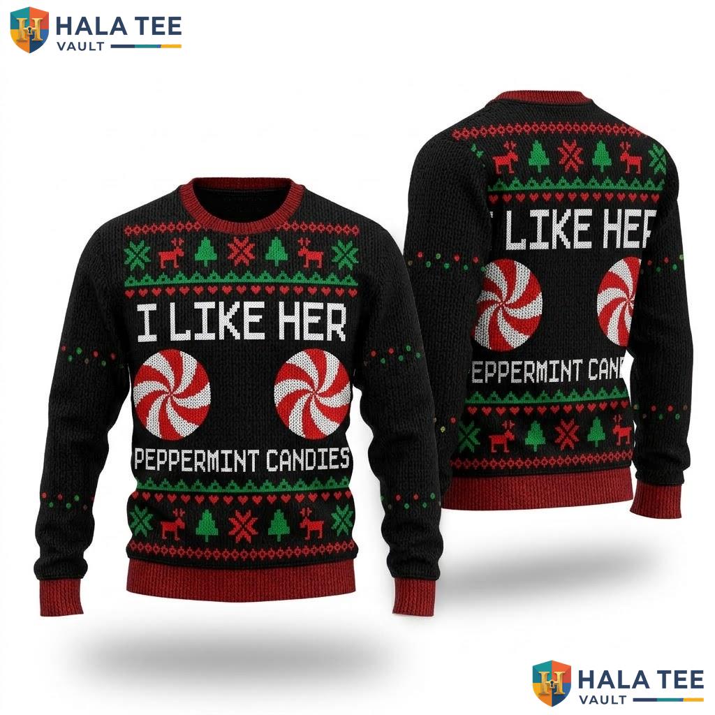 Peppermint Candies Couple Ugly Christmas Sweater Funny Holiday Top