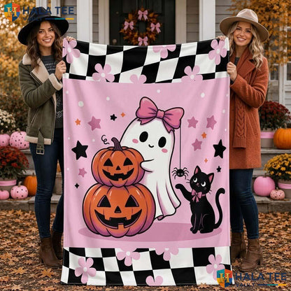 Personalized Cat Halloween Blanket Cute Kids Soft Cozy Ghost Throw