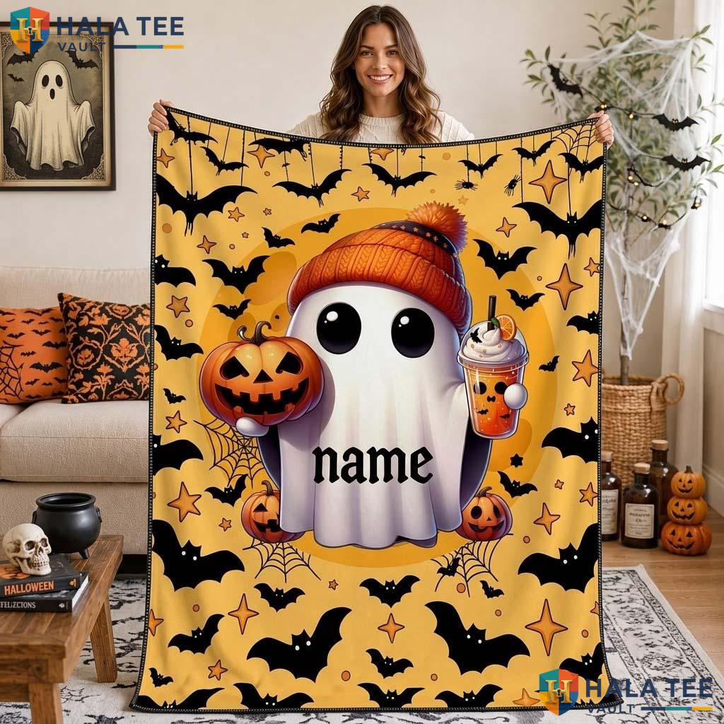 Personalized Ghost Halloween Blanket Cozy Kids Pumpkin Throw Decor