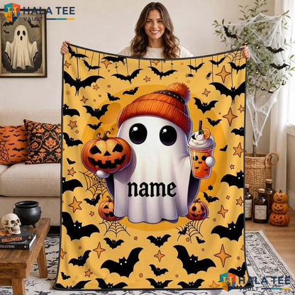 Personalized Ghost Halloween Blanket Cozy Kids Pumpkin Throw Decor