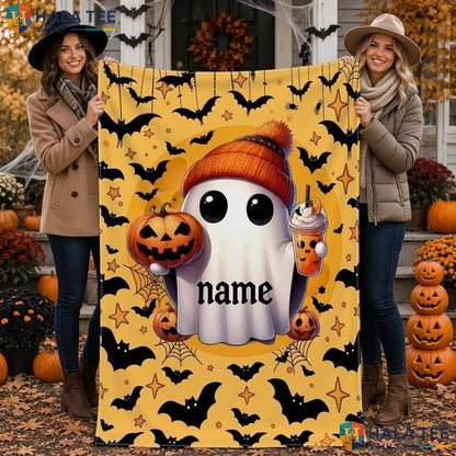 Personalized Ghost Halloween Blanket Cozy Kids Pumpkin Throw Decor