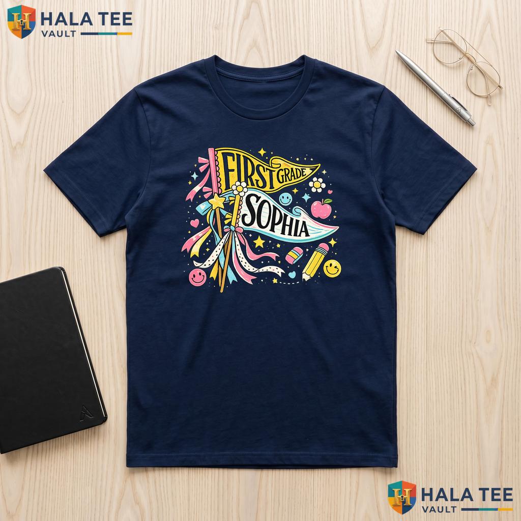 Personalized Pencil Pennant Shirt Custom Name Back To School Grade Top Adult