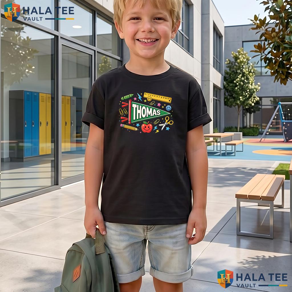 Personalized Pennant Flag Name Shirt Custom Kid First Day School Apparel Adult