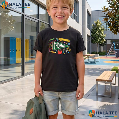 Personalized Pennant Flag Name Shirt Custom Kid First Day School Apparel Adult
