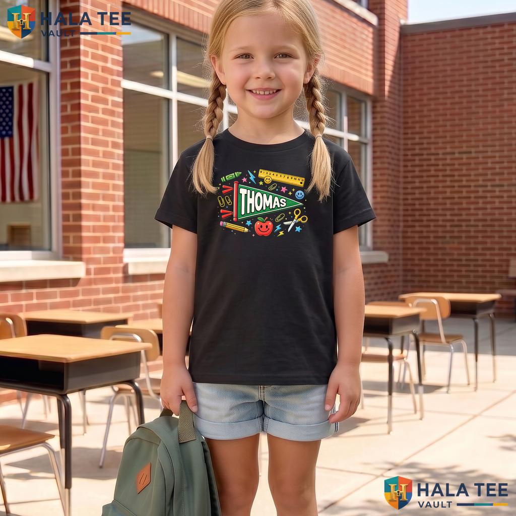 Personalized Pennant Flag Name Shirt Custom Kid First Day School Apparel Adult