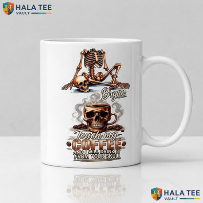 Personalized Skeleton Ceramic Mug Custom Skull Themed Halloween Cup